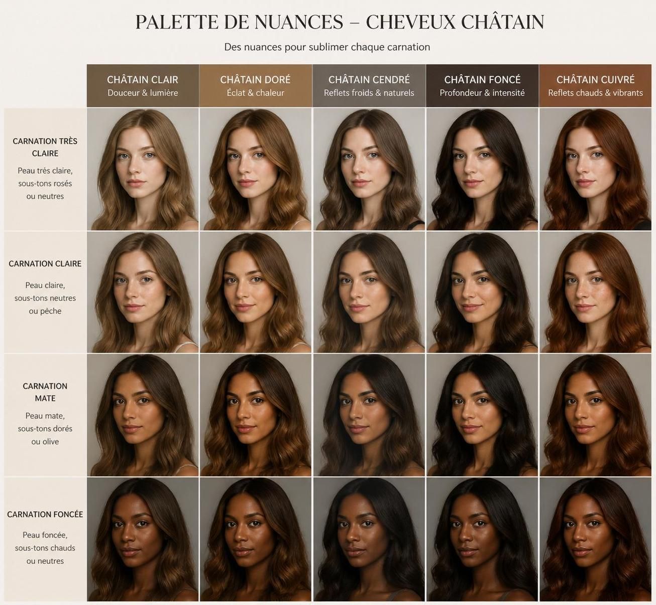 découvrez comment choisir la nuance de châtain parfaite en fonction de votre carnation pour sublimer votre couleur de cheveux et illuminer votre teint.