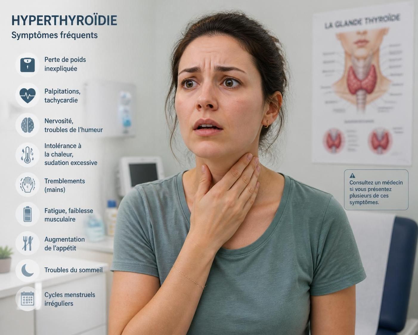 découvrez les symptômes de l'hyperthyroïdie chez la femme et apprenez à reconnaître les signes qui doivent vous alerter pour agir rapidement.