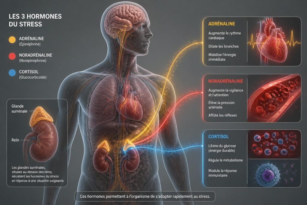 découvrez les 3 hormones clés du stress, leur rôle essentiel dans le fonctionnement de l'organisme, et comment elles influencent notre santé au quotidien.